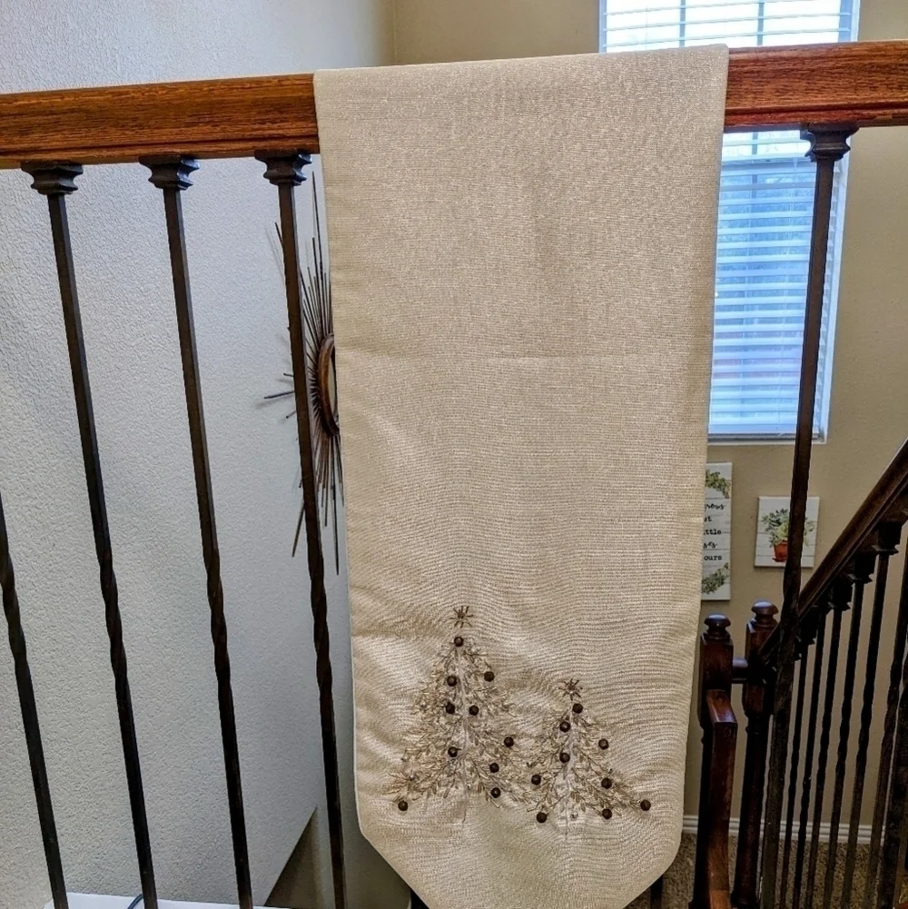 Snowy White Winter Holiday Table Runner with Jingle Bells